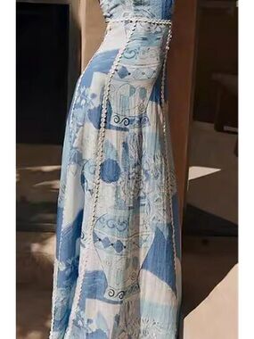 Blue & White Patterned Maxi Skirt